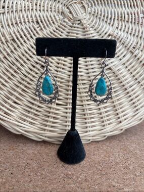 Turquoise Teardrop Dangle Earrings - Blue Stone Women Jewelry